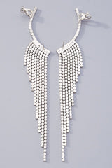Rhinestone Silver Long Fringe Climber Earrings