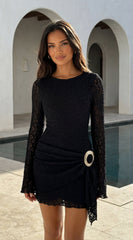Cirella Lace Long Sleeve Mini Dress - Black