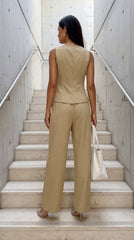 Avelora Pinstripe Tailored Set - Beige