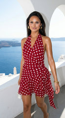 Amour Polka Dot Wrap Mini Dress - Red