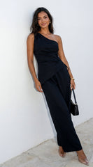 Caldera Linen One Shoulder Set - Black