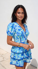 Solira Floral Tiered Mini Romper Dress - Blue