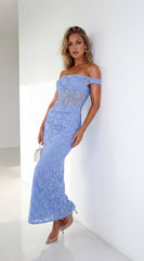 Roselune Lace Off Shoulder Dress - Blue