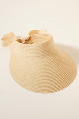 Seaside Straw Ribbon Visor Hat - Beige