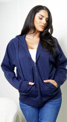 Off Duty Zip Up Boyfriend Hoodie - Navy
