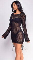 Crete Black Eyelet Knit Sheer Cover Up