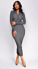Amara Two Tone Front Zipper Maxi Dress - Gray