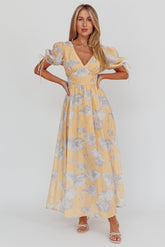 Loveberry Puff Sleeve A-Line Maxi Dress Pumpkin