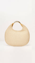 Sunhaven Faux Straw Metal Handle Hobo bag - Beige