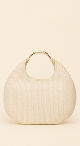 Sunhaven Faux Straw Metal Handle Hobo bag - Beige