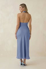 Halter Cut-Out Sheath Satin Midi Bridesmaid Dress in Mist