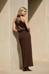 Halter Draped Maxi Dress in Brown