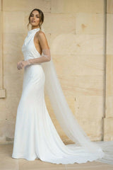 Halter Mermaid Satin Wedding Dress in White