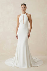 Halter Mermaid Satin Wedding Dress in White