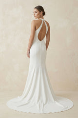 Halter Mermaid Satin Wedding Dress in White