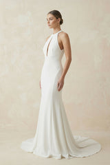 Halter Mermaid Satin Wedding Dress in White