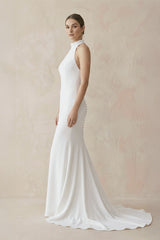 Halter Mermaid Satin Wedding Dress With Beading