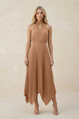 Halter Neck Pleated A-Line Chiffon Bridesmaid Dress in Bronzer