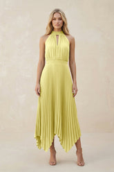 Halter Neck Pleated A-Line Chiffon Bridesmaid Dress in Buttercup