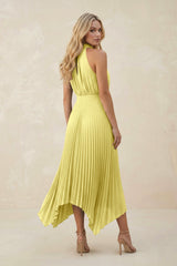 Halter Neck Pleated A-Line Chiffon Bridesmaid Dress in Buttercup