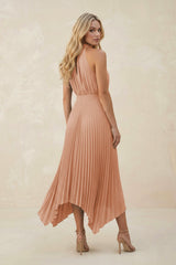 Halter Neck Pleated A-Line Chiffon Bridesmaid Dress in Champagne Rose