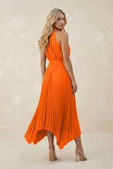 Halter Neck Pleated A-Line Chiffon Bridesmaid Dress in Cinnamon