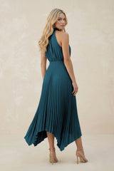 Halter Neck Pleated A-Line Chiffon Bridesmaid Dress in Dark Teal