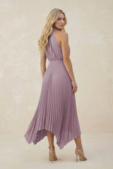 Halter Neck Pleated A-Line Chiffon Bridesmaid Dress in Dusk