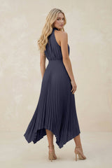 Halter Neck Pleated A-Line Chiffon Bridesmaid Dress in Dusk Blue