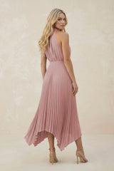 Halter Neck Pleated A-Line Chiffon Bridesmaid Dress in Dusty Rose