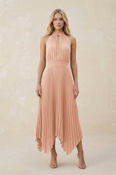 Halter Neck Pleated A-Line Chiffon Bridesmaid Dress in English Rose