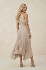 Halter Neck Pleated A-Line Chiffon Bridesmaid Dress in Frost