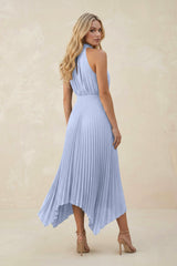 Halter Neck Pleated A-Line Chiffon Bridesmaid Dress in Ice
