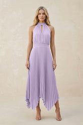 Halter Neck Pleated A-Line Chiffon Bridesmaid Dress in Lavender