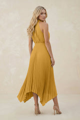 Halter Neck Pleated A-Line Chiffon Bridesmaid Dress in Marigold