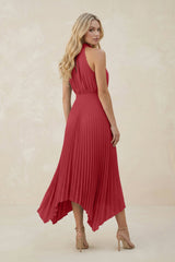 Halter Neck Pleated A-Line Chiffon Bridesmaid Dress in Merlot