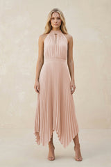 Halter Neck Pleated A-Line Chiffon Bridesmaid Dress in Pale Blush