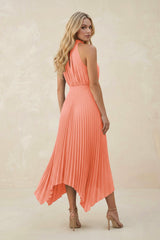 Halter Neck Pleated A-Line Chiffon Bridesmaid Dress in Rosette