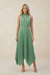 Halter Neck Pleated A-Line Chiffon Bridesmaid Dress in Sea Glass