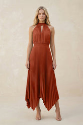 Halter Neck Pleated A-Line Chiffon Bridesmaid Dress in Spice