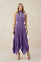 Halter Neck Pleated A-Line Chiffon Bridesmaid Dress in Tahiti