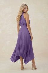 Halter Neck Pleated A-Line Chiffon Bridesmaid Dress in Tahiti
