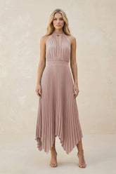 Halter Neck Pleated A-Line Chiffon Bridesmaid Dress in Toffee