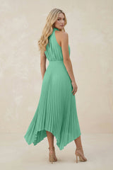 Halter Neck Pleated A-Line Chiffon Bridesmaid Dress in Turquoise