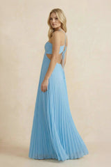 Halter Pleated Maxi Dress With Cutout in Sky Blue
