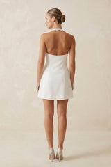 Halter Satin A-Line Mini Wedding Dress with Bow in White