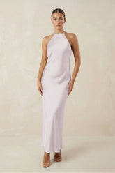 Halter Satin Sheath Midi Bridesmaid Dress in Dusk