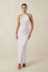 Halter Satin Sheath Midi Bridesmaid Dress in Dusk