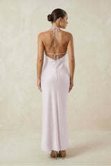 Halter Satin Sheath Midi Bridesmaid Dress in Dusk