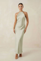 Halter Satin Sheath Midi Bridesmaid Dress in Frost